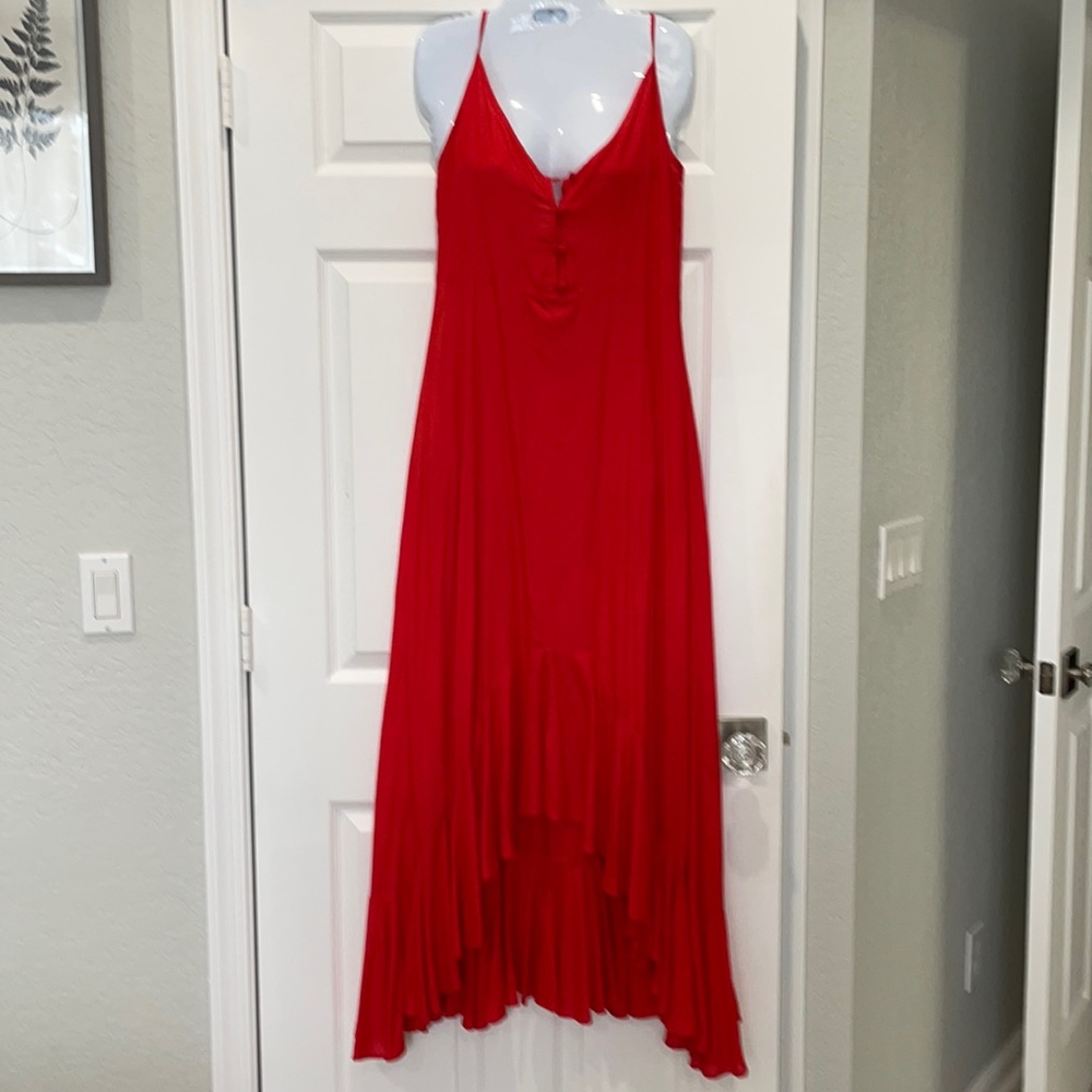 Red spaghetti strap maxi